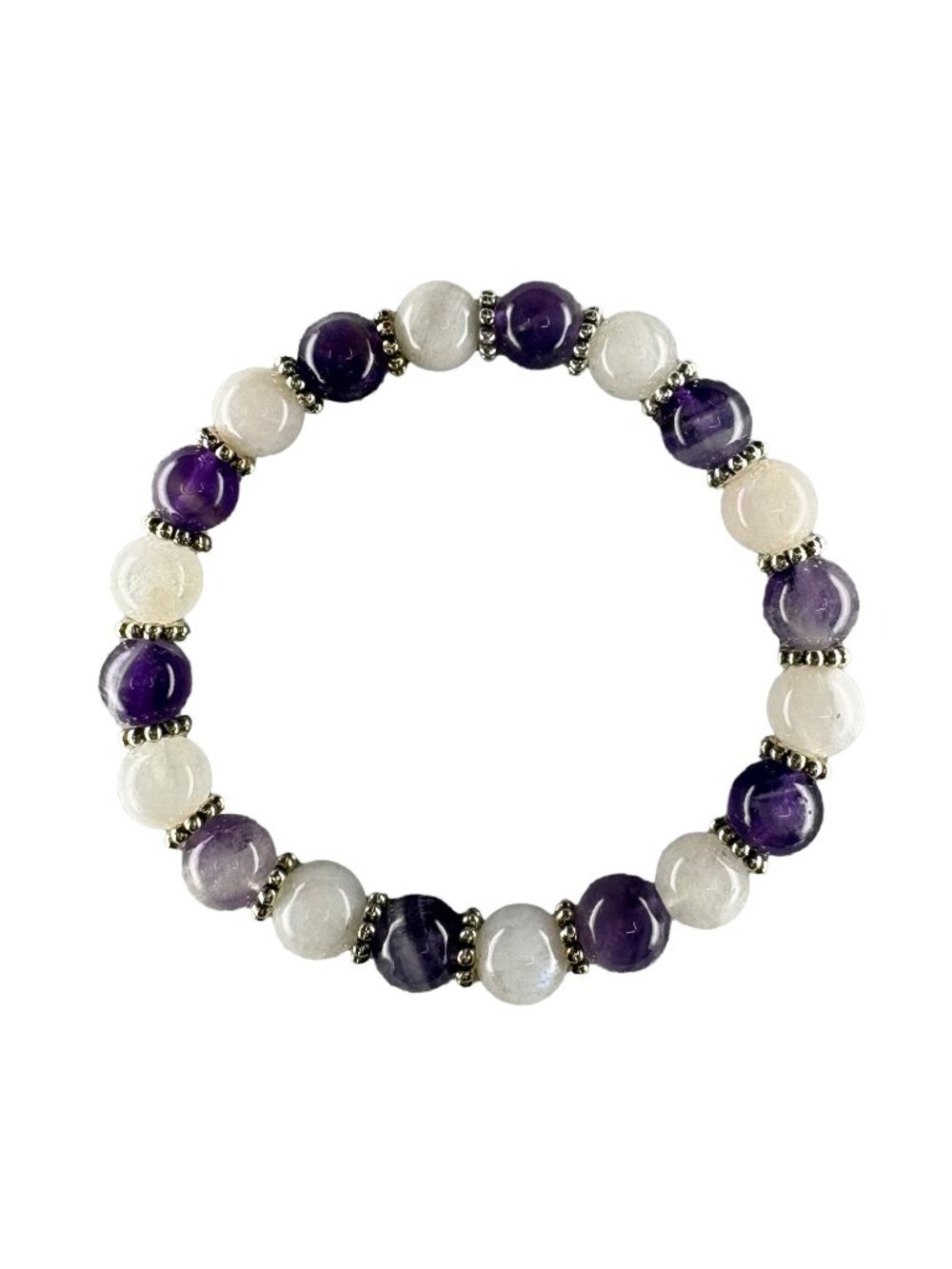 8mm Natural Amethyst Moonstone Stretch Beaded Bracelet SilverAlloy Talisman Gift